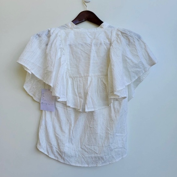 NWT Anthropologie Bishop + Young Ecru Ruffle Sleeve Top - Picture 3 of 6